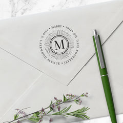 Round Return Address Last Name One Letter Monogram Custom Designer Stamp