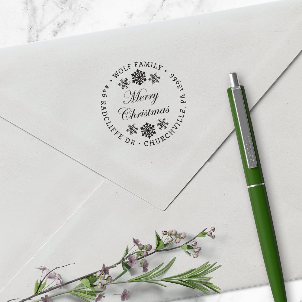 Custom Merry Christmas Round Address Stamp