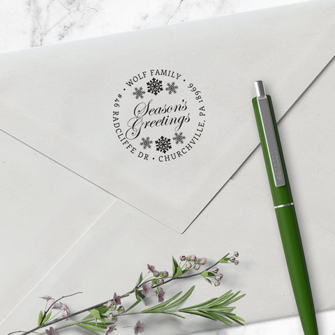 Custom Season's Greetings Round Address Stamp