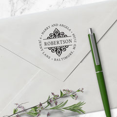 Round Return Address Last Name Custom Designer Stamp