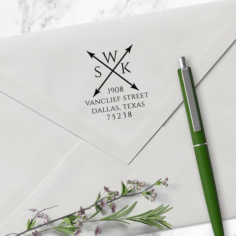 Cross Arrows Return Address Last Name Custom Designer Stamp