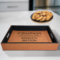 Compass Engraved Vegan Leather Serving Tray