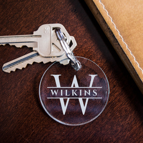 Custom engraved key fob acrylic with initial and last name, closing gift for realtors