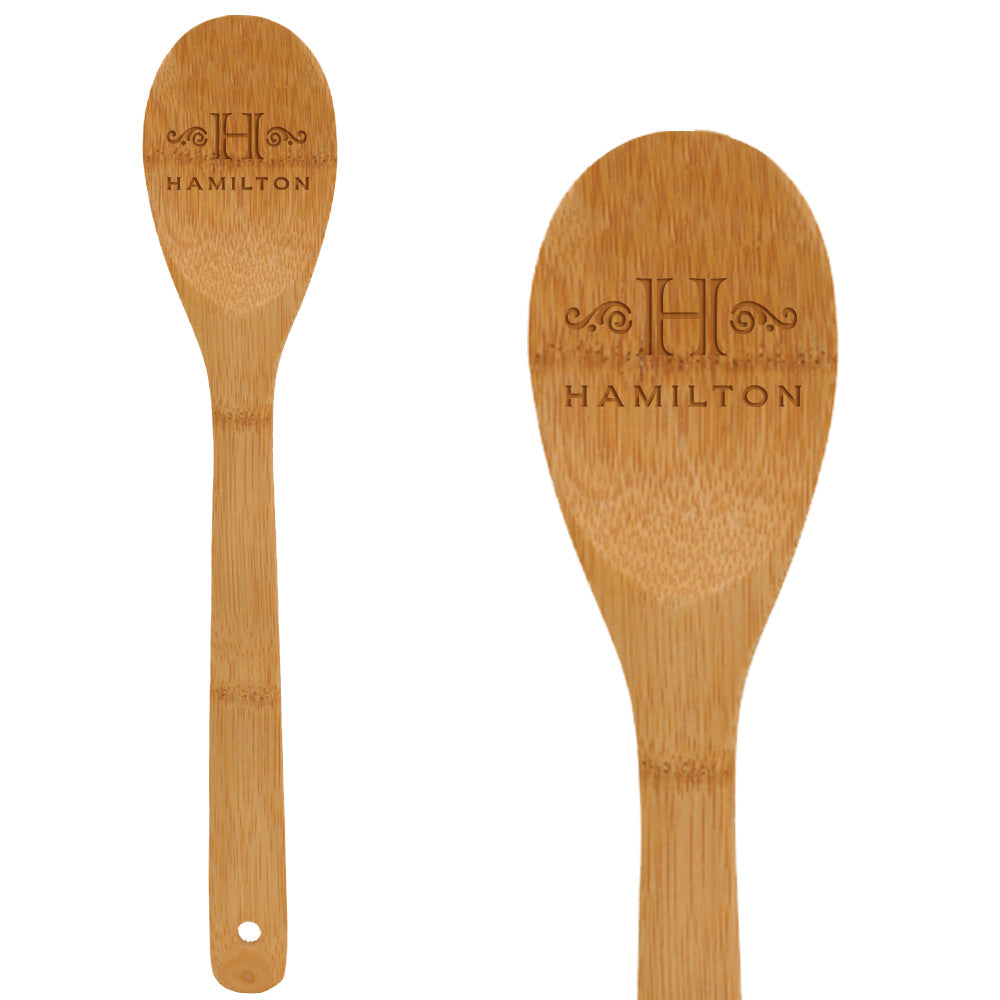 Elegant Engraved Bamboo Spoon Monogram